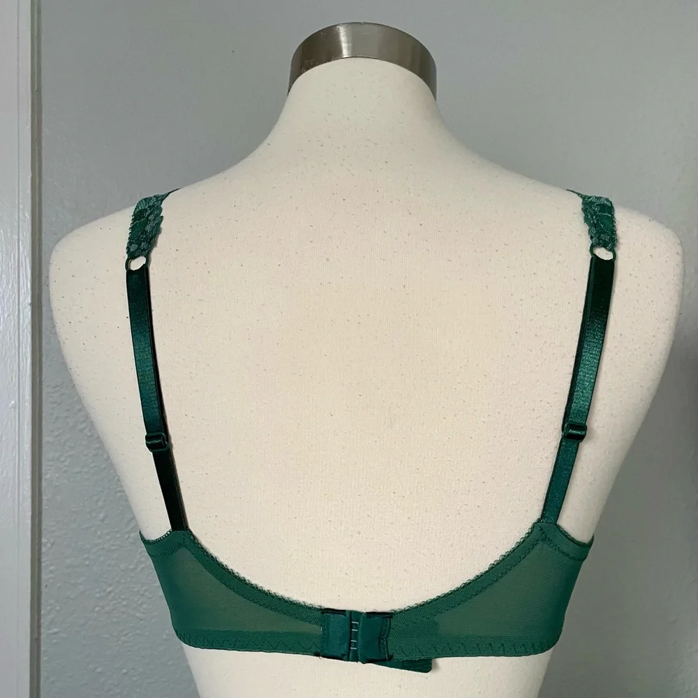 Vintage Victoria's Secret Emerald Green Floral Lace Underwire Bra 36C Lingerie